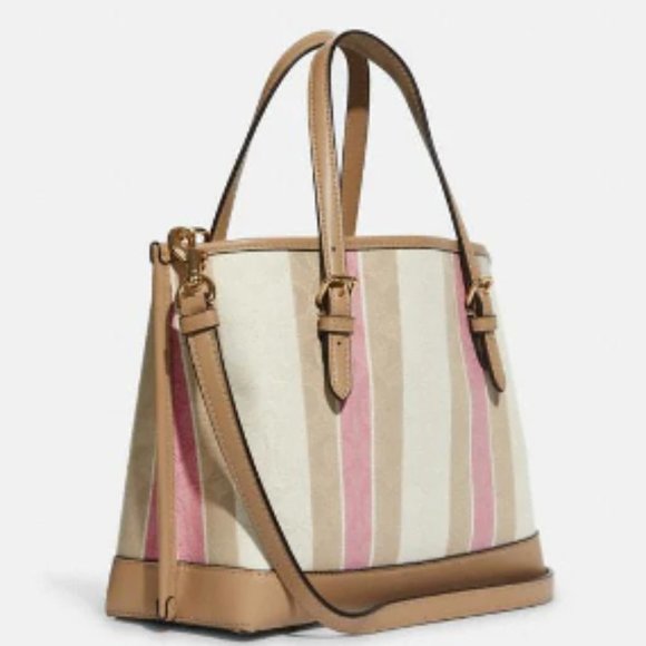 NWT Coach Mollie Tote 25 Signature Jacquard Handbag Pink Ivory Taffy Tan C8416 - Picture 3 of 15